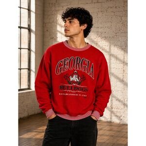 Vintage Georgia Bulldogs Sweatshirt Team Edition Red Striped Trim Large 90s USA